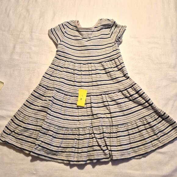 Hanna Andersson girls size 110 or 5 striped twirly dress oatmeal teal & green #1 - Picture 2 of 4